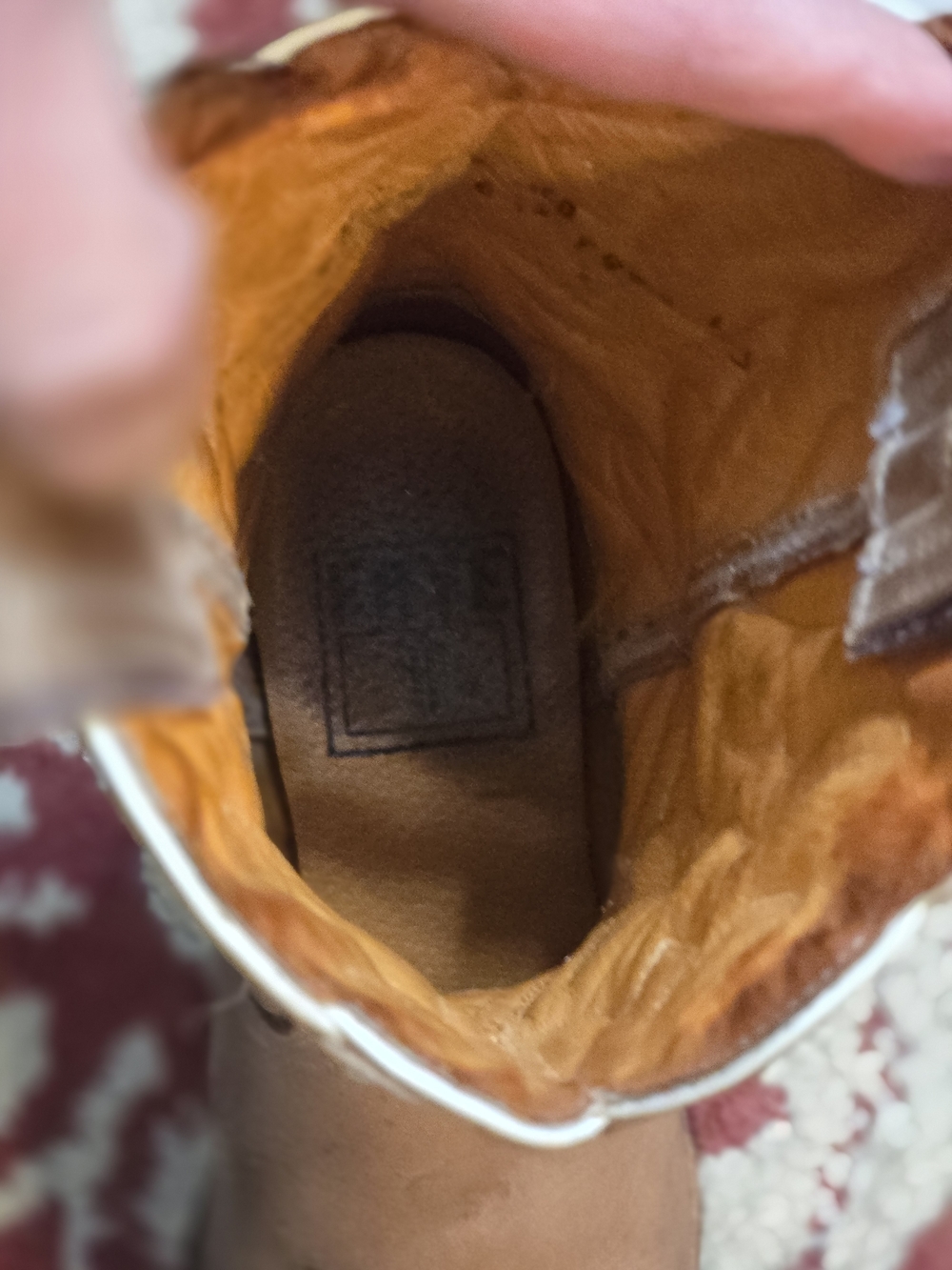 FRYE brand Women's Tan Embroidered Design   Mid Calf Leather Cowboy Boots -